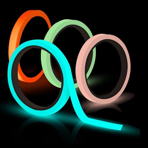 CAIJ 4 Rollen Leuchtendes Klebeband, Fluoreszierendes 5m*10mm Leuchtband Wasserdicht Markierungsband Warnband Phosphorband für Treppen Advent Weihnachten Deko