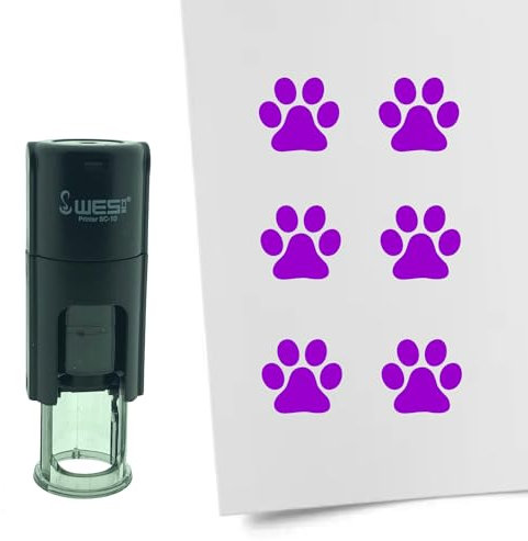 CombiCraft Selbstfärbender Stempel Pfote in Lila, 10mm rund - Ideal für Bulletjournals und Treuekarten