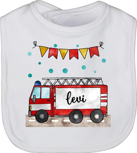 Baby Lätzchen - Feuerwehrauto Motiv I Leiterwagen Geschenk Feuerwehr I Löschzug - Unisize - Weiß - personalisierte geschenke kinderlätzchen jugendfeuerwehr name schlabberlatz auto