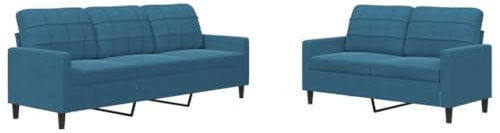 vidaXL 2-TLG. Sofagarnitur mit Kissen Blau Samt, Sofa, Fernsehsessel, Sessel, Sofa Set, Relaxsofa, Samtsofa, Wohnzimmermöbel, Sofa gepolstert, Couch