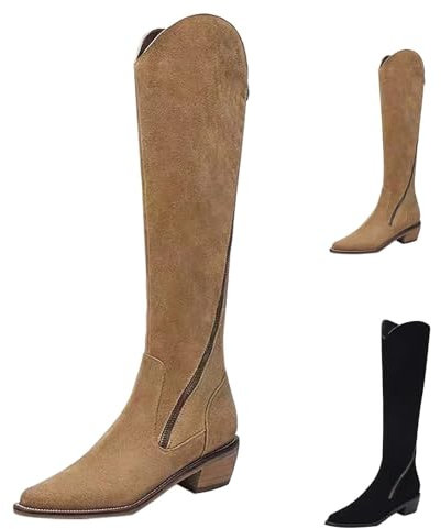 Generico Camperos Texan Western Texan Botas de equitación Botas de equitación Camperos Botas de tacón medio elásticas para mujer, beige, 42 EU