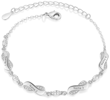 Grovjewfit Personalisiertes Damen Armband Mit Namen, 1-5 Namen Armkette Unendlich Liebe Weihnachten Muttertag Als Geschenk Für Mama, Oma, Ehefrau, Freundin, Großmutter