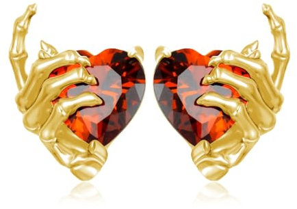 Totenkopf-Ohrringe für Damen, 925er Sterlingsilber, Gold, Totenkopf-Hand-Ohrringe, gotischer Totenkopf-Schmuck, Geschenke für Damen und Herren
