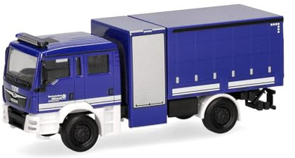 herpa 097895 | Modellauto | MAN TGM Mehrzweckgerätefahrzeug Plane | THW Fürth | Miniatur im Maßstab 1:87 | Sammlerstück | Modell aus Kunststoff | Mehrfarbig