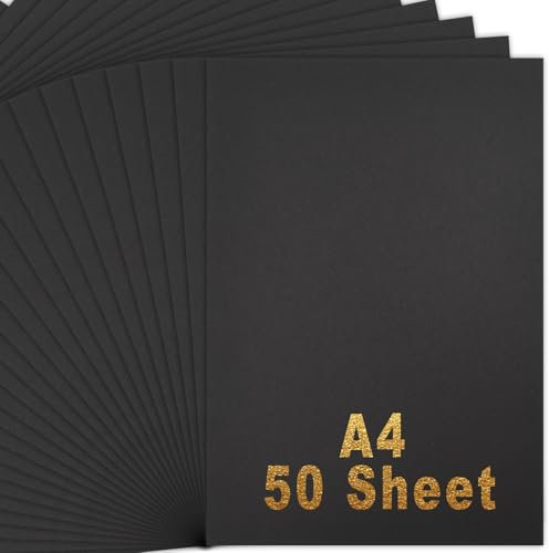 Coriver A4 Schwarze Karte, 50 Blatt Schwarzes Papier Fotokarton A4 Kartonpapier, Packung 230 g/m² Dickes Black Papier für Bastelarbeiten, Kunst, Büro und Schreibwaren, 21 x 29.7 cm