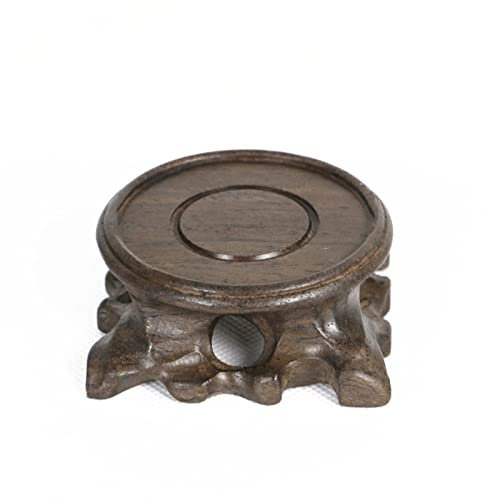 Plant Stand, Garden Plant Pot Riser Wooden Round Carving Base Handicraft Decoration Teapot Small Vase Decoration Base Bracket Flowerpot Holder for Living R,Grey-S