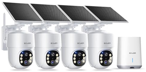 SOLIOM 5MP Security Camera Outdoor Wireless, No Subscription,4-Cam Pack, Solar Powered Home Security Camera with 360° Auto Tracking, Pan & Tilt, 3K Color Night Vision,5G & 2.4G Router Compatible