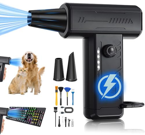 Sadodo Compressed Air Duster,Computer Vacuum Cleaner,with LED Flash Light,Assist in Starting a fire,Powerful 130,000 RPM Rechargeable Air Blower,Adjustable Speed,with Cleaning Brushes,USB Fan Black