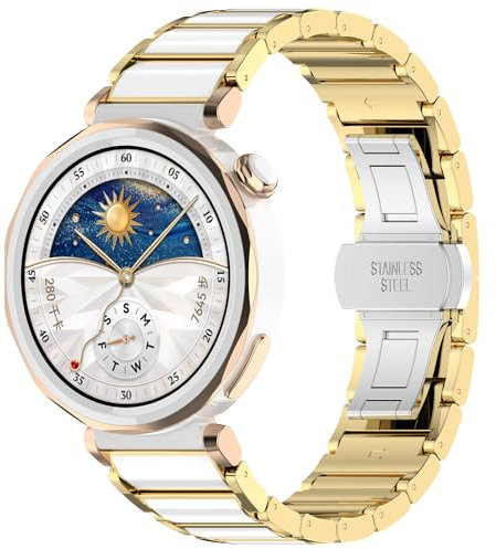 Bracelets compatibles avec Huawei Watch GT 5 Pro 42 mm Bracelet de montre de rechange en acier inoxydable et céramique poli pour homme et femme Taille unique Compatible avec Huawei Watch GT 5