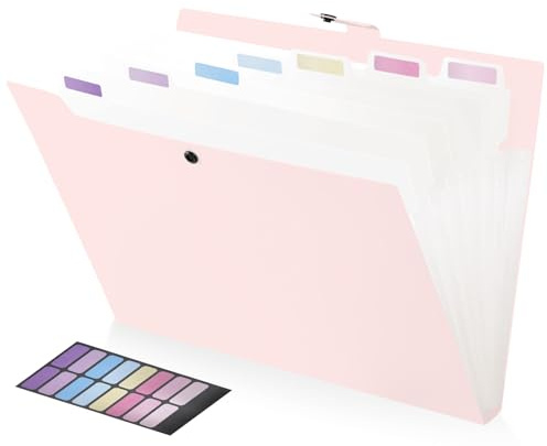 FRETONBA Trieur A4 8 Compartiments, Classeur Conception de l'étiquette, Porte vue Bouton Rabattable Pour Protéger les Document, Porte Document Matière Plastique, Rangement Papier Administratif, Rose