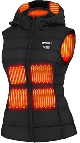 ORRNIKKO Heated Vest Women - Detachable Heated Hood With 7.4V 16000mAh Battery Pack Fast Charge, Womens Heated Vest (Black, Medium)