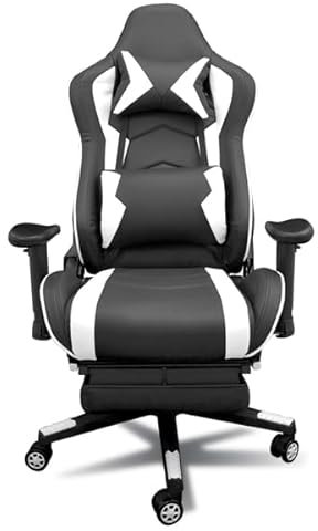 Genérico Silla Gaming Ergonómica, Respaldo Reclinable, Altura Ajustable, Ruedas 360º (Blanco y Negro)