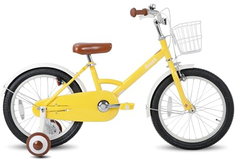 STITCH Little Wizard 18 Zoll Kinder Fahrrad für 6-9 Jungen und Mädchen,18 Zoll Mädchen Fahrrad mit stabliser und Korb，gelb