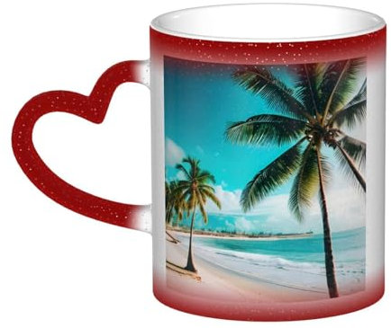 Longzehao Beach Palm Trees Print Ceramic Color changing mug in the sky,Heat Changing Mugs Coffee Mug Tea Cup.