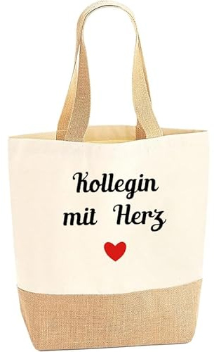 Aoohaha Kollegen Geschenk Jute Baumwolltasche, Jute Einkaufstasche mit Kollegin Herz, Jutebeutel als Abschiedsgeschenk Dankesgeschenk für Kollegen, Geschenk für Kollege zum Geburtstag, Weihnachten