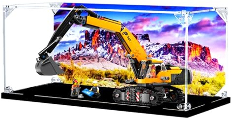 Acrylic Display case, Compatible with Lego 60420 Yellow Excavator Display Set,Dustproof, Storage Box, UV-Resistant Transparent Case (Display Box only, kit not Included) (Black Back Spray)