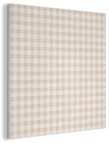 MuchoWow© Wandbilder Akustikpaneele 90x90 cm Filz Deko Wohnung Bild Wohnzimmer Wandpaneele Schallabsorber Wand Bilder Wandpaneel Wall Decor Plaid - Muster - Quadratisch - Beige