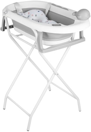 Baignoire Bébé Pliable Sur Pied – Grande Baignoire Xxl Avec Support/Siège Et Kit De Drainage – Bassine Bébé De La Naissance À 3 Ans - Cadeau Bébé–(Style 5) 81,5 x 48 x 21 cm - Gris