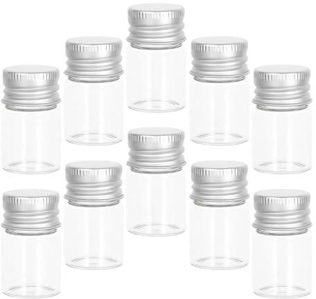 Flacon en Verre 7ml avec Bouchon Aluminium, Lot de 10 | Style Bouteille à Souhaits, Petit Pot en Verre avec Couvercle, Format Mini pour Liquide