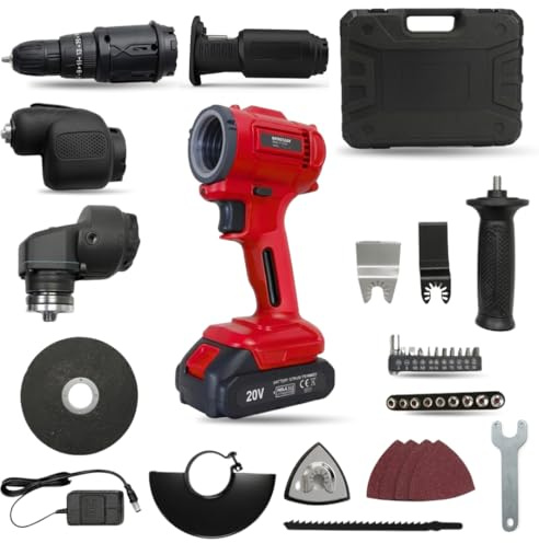 ROTORAZER Multi System 10-in-1 | 20V Cordless Multi-Tool: Hammer Drill, Jigsaw, Angle Grinder, Sander and Orbital Sander | Complete Kit with Carrying Case and 1500mAh Battery