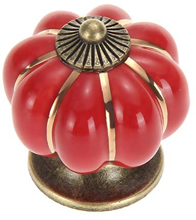 10 Pièces 4X4cm Vintage Europe Potiron Style Boutons Poignée Céramique Poignée de Porte Armoire Tiroir Placard Cuisine Poignée Armoire Poignées Boutons Tirer - Rouge