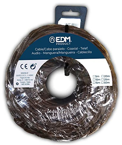 eDM 11994 Cable Paralelo Textil Trenzado, Marrón, 2 x 1.5 mm x 25 m