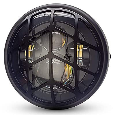 Alchemy Parts Motorbike Headlight LED 7.7 with Diagonal Grill for Retro Cafe Racer & Scrambler