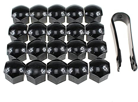 LARBLL 20 schwarze Radmutterkappen für Radmuttern, Innengröße 17 mm, mit Werkzeug zum Entfernen, 8D0012244A 321601173A