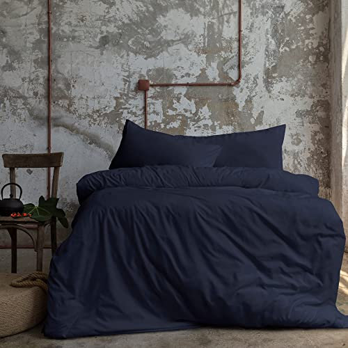 Komfortec Premium Bettwäsche 240x220 mit 2 Kissenbezug 40x80 cm Set aus Gebürstetes Mikrofaser - DunkelBlau
