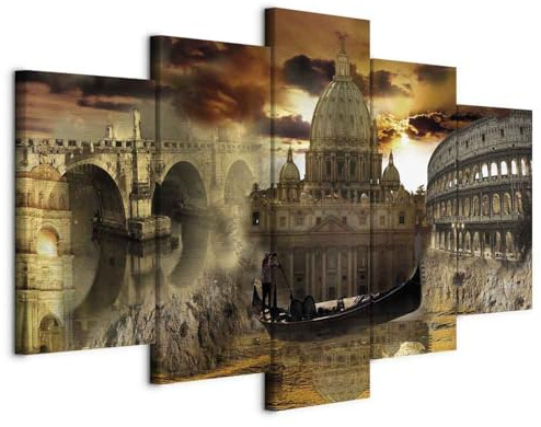 B&D XXL - Leinwandbild Italien 150x75cm, 150x75 cm, 5-teilig, Schlafzimmer | Hochwertige Leinwand, sofort aufhängbar, ideal fürs Wohn- oder Schlafzimmer, wasserfest und lichtecht, langlebig, stilvoll
