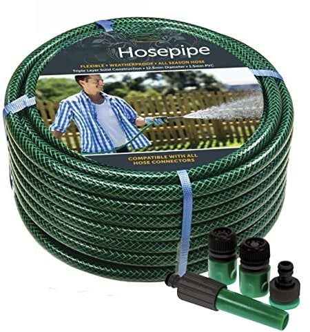 ADEPTNA Garden Green Hose Pipe Reel Watering HOSEPIPE Triple Layer with Connectors (15M)