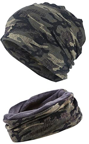 Snyemio Mütze Schal Herren 2 Stück Winter Warm Knit Cotton Beanie Sportmütze mit Schal Set, Armee Grün,Einheitsgröße