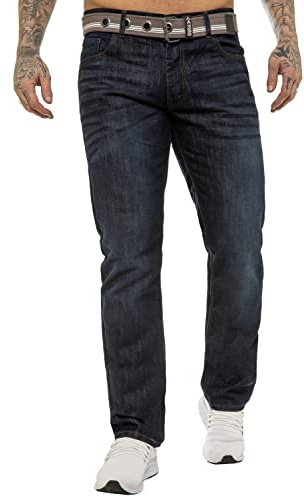 989Zé ENZO Mens Regular Fit Denim Jeans, Straight Leg Jeans with 5 Pockets, Includes Free Belt, Blue, Black, Grey, UK