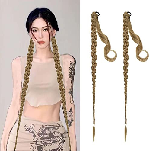 QKEPCY Geflochtene Haarverlängerungen Zopf Haarteil Kunsthaar Haarteile Lang Haargummi Zöpfe Haarschmuck Natürlich Aussehend