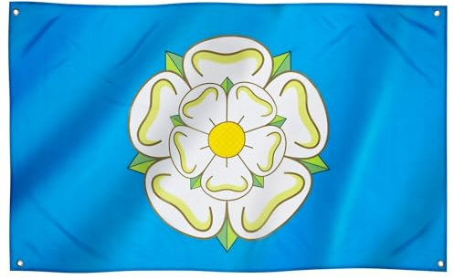 Runesol Yorkshire Flagge, 91x152cm, 3ft x 5ft, White Rose Flag, 4 Ösen, Öse in jeder Ecke, Premium-Flaggen, innen, außen, lebendige Farben