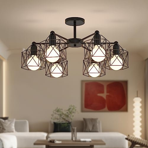 BRIMETI Deckenstrahler 6 Flammig Schwarz Vintage Deckenleuchte E27 Küche Deckenlampe Retro Deckenspot, LED Deckenlampe Pendellampe Metall Wohnzimmer Schlafzimmer, Max. 40 Watt Ohne Leuchtmittel