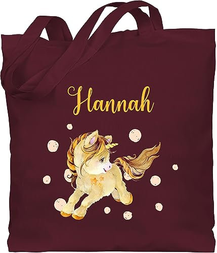Baumwolltasche - Einhörner - Einhorn Unicorn mit Namen - Unisize - Bordeauxrot - wechselkleidung beutel kita personalisierte tasche kindergarten unicorns jutebeutel mädchen stofftasche kinder name