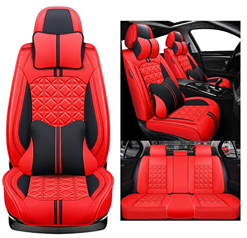 nenyan Autositzbezüge Komplett Set Universal in Premium Design | Schonbezüge für die Vordersitze & Rückbank | Auto Sitzbezüge Airbag Geeignet | Wasserdicht Sitzbezug - Rot Luxus