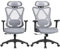 SONGMICS Bürostuhl, 2er Set, ergonomischer Schreibtischstuhl, Computerstuhl, Netzstuhl, verstellbare Lendenstütze und Kopfstütze, bis 150 kg belastbar, höhenverstellbar, Taubengrau OBN063G01-2