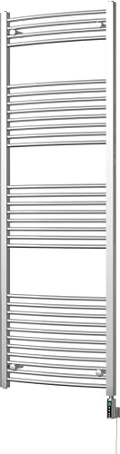 UK Radiators Electric Heated Towel Rail Chrome Curved WiFi/App Control Programmable (1800H x 600W - 600Watts)