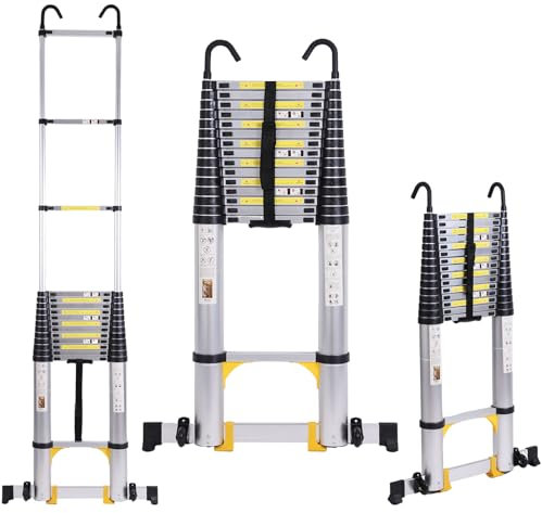 Telescoping Extension Ladder 20FT, Aluminum Lightweight Extension Ladder with Locking Mechanism,Heavy Duty RV Collapsible Ladder for Household, Outdoor Work 330 lbs Load