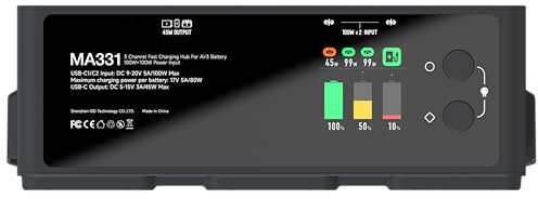 ISDT MA331 Air 3/3S Ladehub, 200 W 3-Kanal-Smart-Akkuladegerät für DJI Air 3/3S-Serie, RC-Ladegerät mit APP-Verbindung/LCD-Display und Entladefunktion