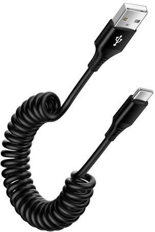 Cable en espiral USB C de carga para teléfono móvil, cable USB A a USB C, cable de carga rápida tipo C, cable de datos Android Auto Cable para Samsung Galaxy Z Flip 6 Z Flip 5 A54 A55 A15 A53 S24 S23