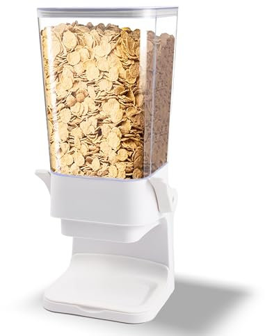 Sinceroduct Müsli Aufbewahrung, Müslispender 5,5 L Große Kapazität Cereal Dispenser, Einfach zu Kontrollieren, Luftdichte Trockenfutterbehälter für Getreide, Reis, Nüsse, Bohnen, Süßigkeiten, Weiß