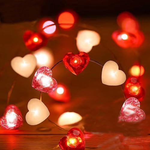 PORUPAEL Love Hearts Fairy Lights 200cm 20 LED Heart Shaped Light 3-Color Heart String Lights Waterproof Battery Operated Valentine Lights for Valentine's Day Christmas Wedding Birthday (Heart-2m)
