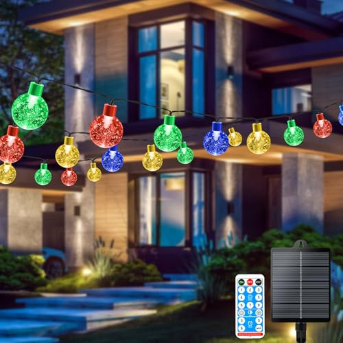 AUAUY Solar Lichterkette Aussen Wetterfest, 11M 60 LED 8 Modi IP65 Solarlichterkette Kristall Kugeln Außen/Innen Lichter Beleuchtung für Balkon Terassen Garten Bäume Weihnachten Partys Fenster-Bunt