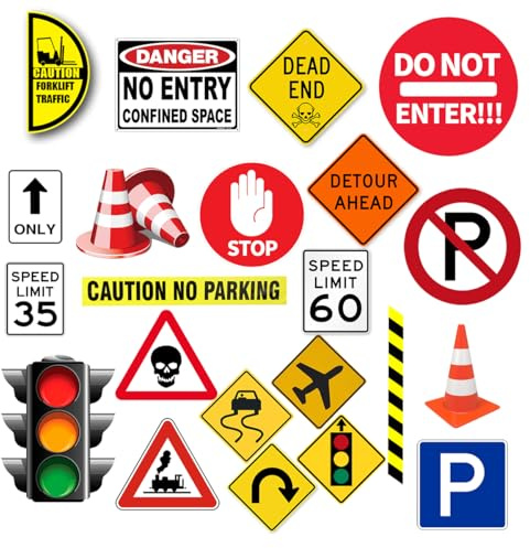 Runtoo Straßenschilder, Wandaufkleber, Verkehrsstraßenstopp-Schild, Transport-Wandaufkleber für Kinderzimmer, Klassenzimmer, Spielzimmer, Babyparty, Geburtstag, Party-Dekoration