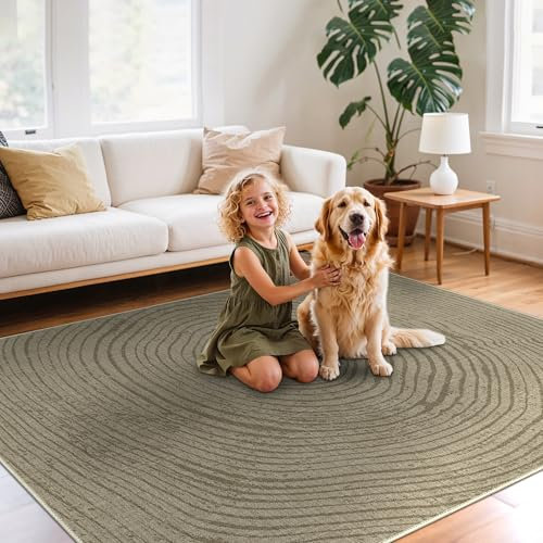 GENIMO Boho Spiral Rugs Living Room, 200x290 Extra Large Carpet Non Slip Rug Bedroom Washable, Wood Brown Area Rug
