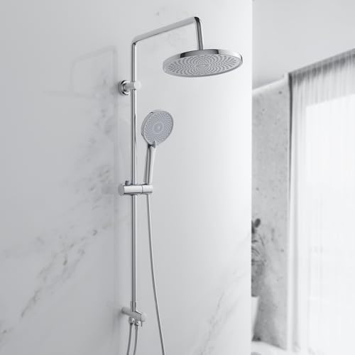 MORADO Colonne de Douche sans Mitigeur,Ensemble de douche avec douche à effet pluie ronde et douchette à main,Hauteur 95cm,Chrome