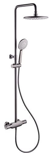 Thermostatisches Duschsystem, schwarzes freiliegendes Duschmischer-Set mit 12 x 8 Zoll Regenduschkopf und 3-Funktions-Handbrause und Spritzpistole, 40 °C Temperaturregelung,